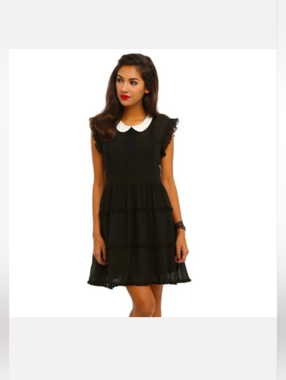 Vintage Hot Topic Black Mini Dress w/ Peter Pan Collar And Lace Detail, Size S